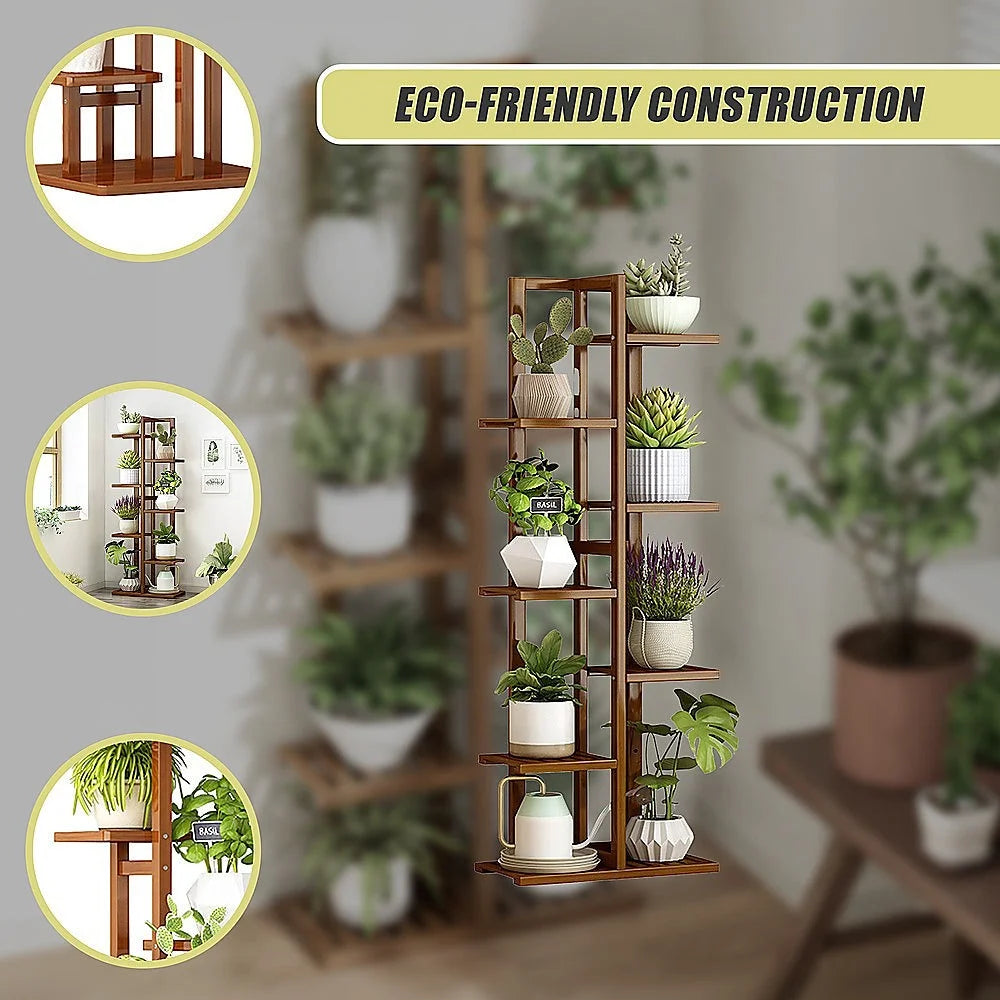 Bamboo Plant Stand 6 Tiers Vertical - Staged Flower Shelf