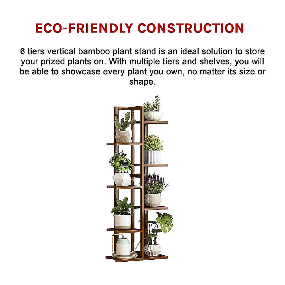 Bamboo Plant Stand 6 Tiers Vertical - Staged Flower Shelf