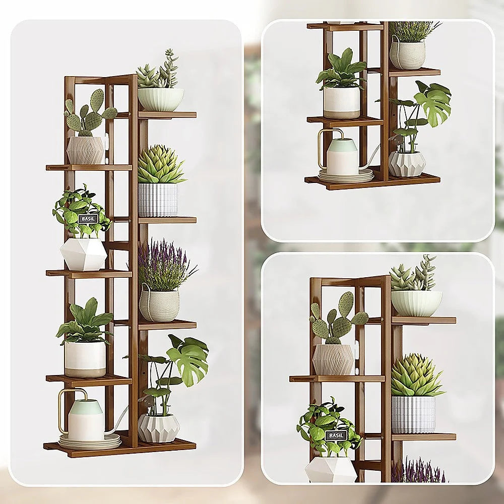 Bamboo Plant Stand 6 Tiers Vertical - Staged Flower Shelf