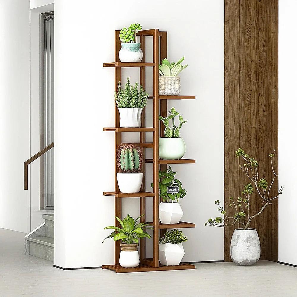 Bamboo Plant Stand 6 Tiers Vertical - Staged Flower Shelf