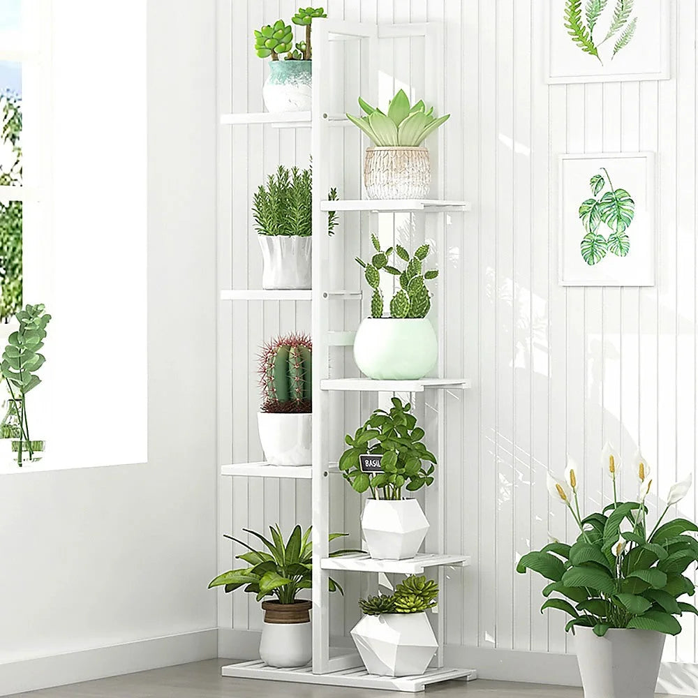 Bamboo Plant Stand 6 Tiers Vertical - Staged Flower Shelf