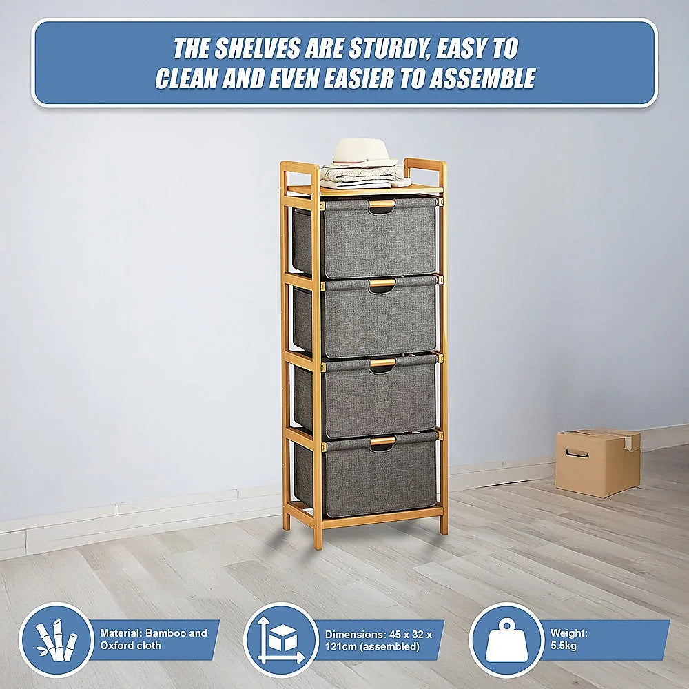 Bamboo Shelf with Storage Hamper - Wooden Bamboo Removable