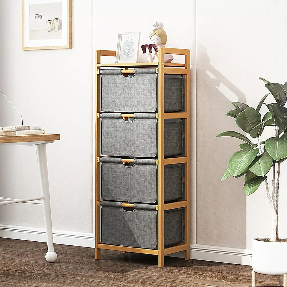 Bamboo Shelf with Storage Hamper - Wooden Bamboo Removable