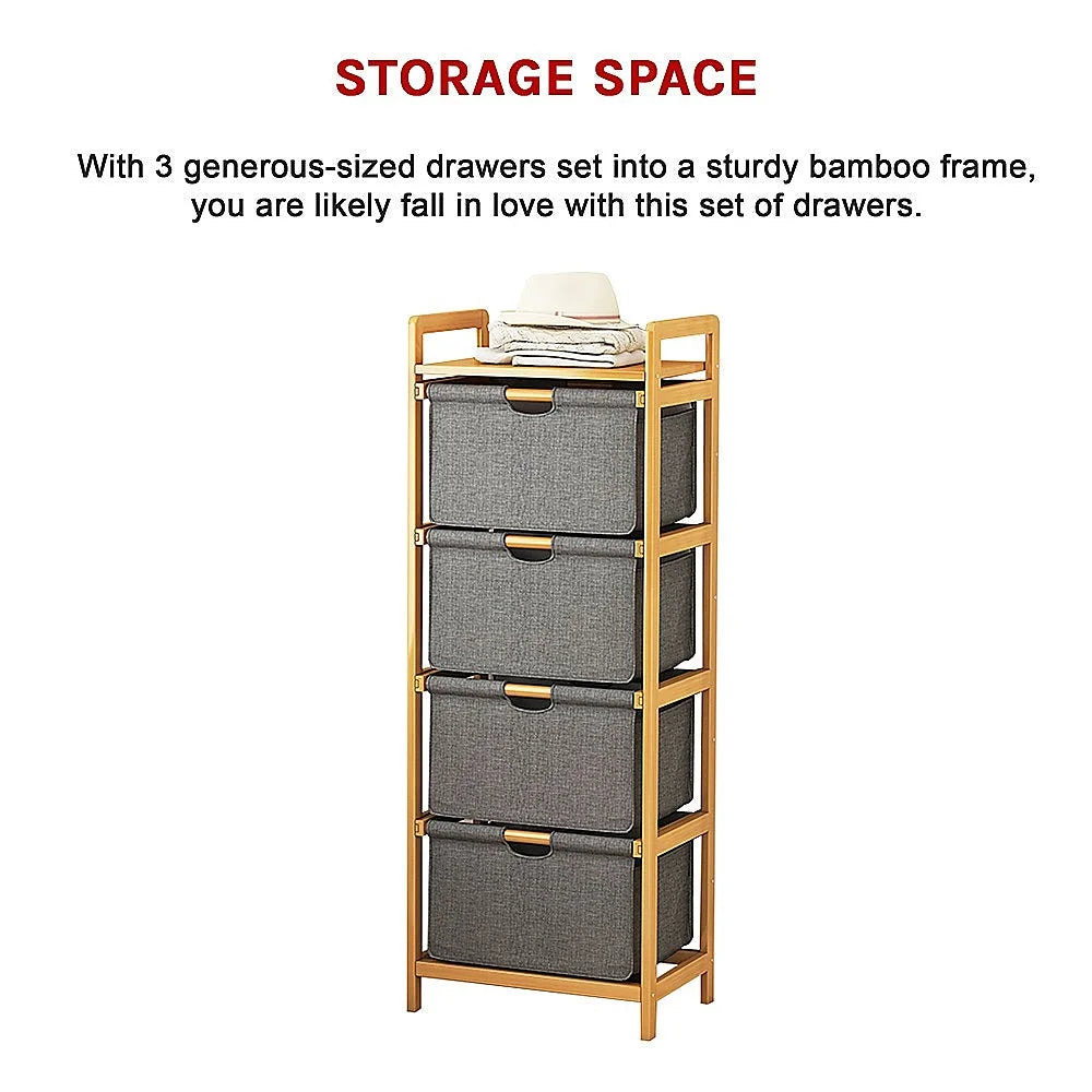 Bamboo Shelf with Storage Hamper - Wooden Bamboo Removable