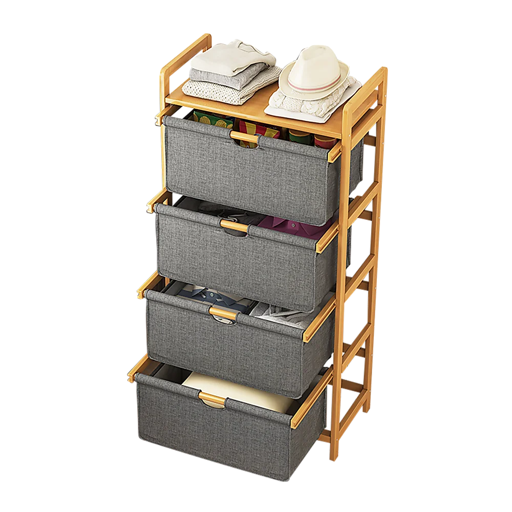 Bamboo Shelf with Storage Hamper - Wooden Bamboo Removable