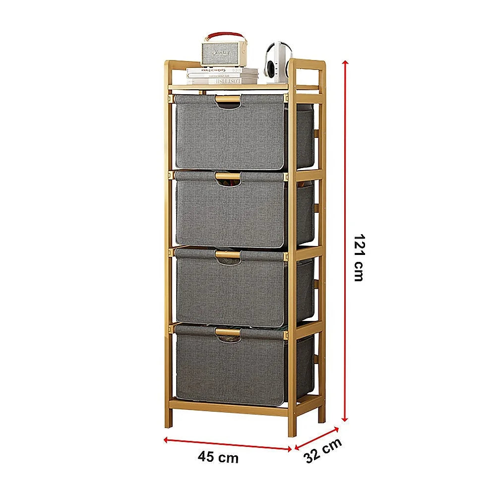 Bamboo Shelf with Storage Hamper - Wooden Bamboo Removable