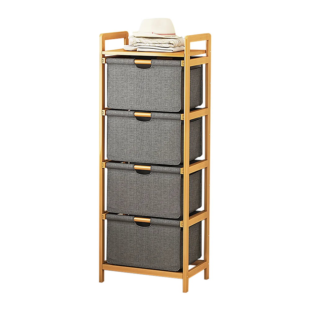 Bamboo Shelf with Storage Hamper - Wooden Bamboo Removable
