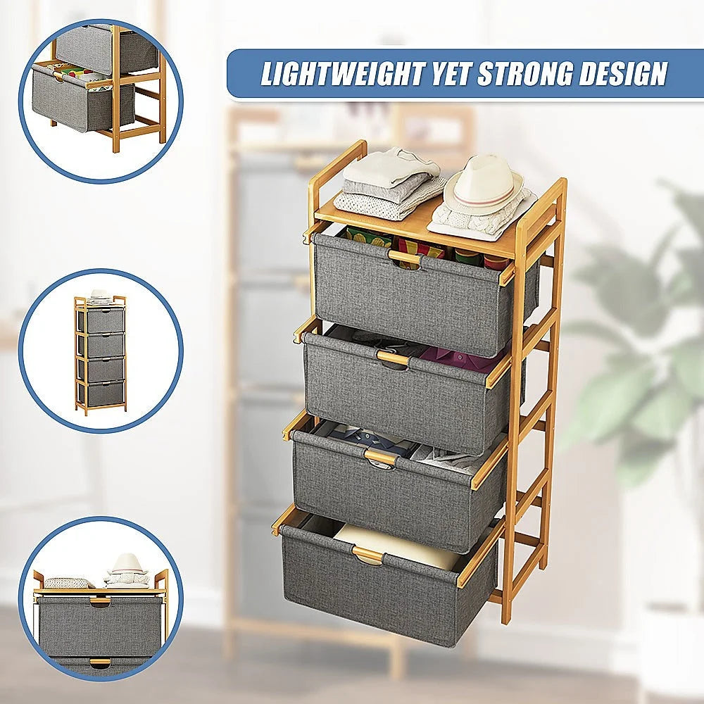 Bamboo Shelf with Storage Hamper - Wooden Bamboo Removable