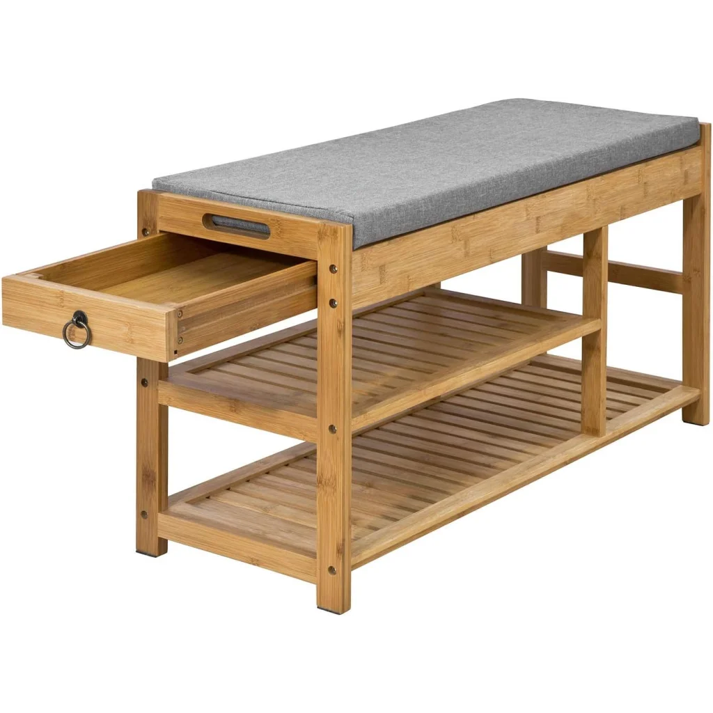 Bamboo Shoe Bench Drawers Lift Top - Furniture > Living