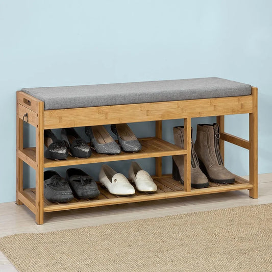 Bamboo Shoe Bench Drawers Lift Top - Furniture > Living