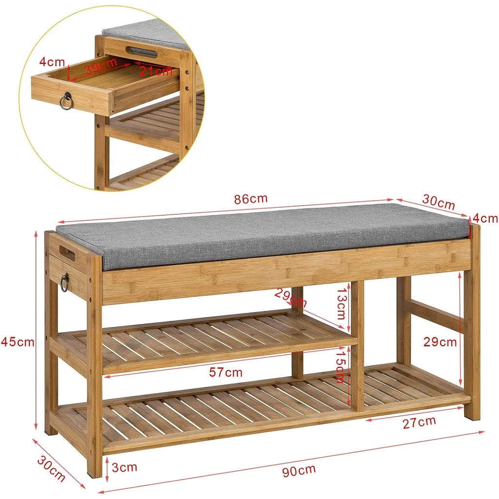 Bamboo Shoe Bench Drawers Lift Top - Furniture > Living