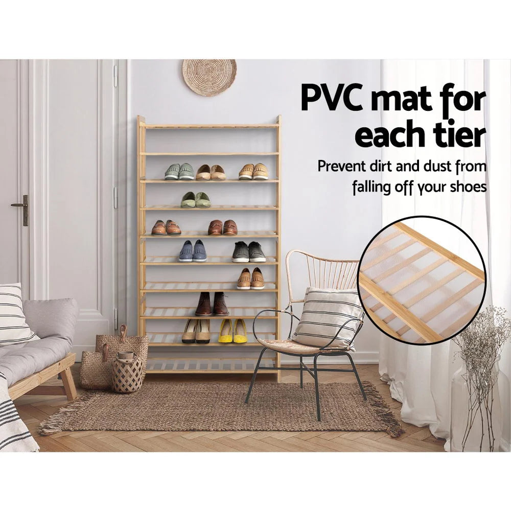 Bamboo Shoe Rack 10-Tier Wooden Shelf Stand Storage