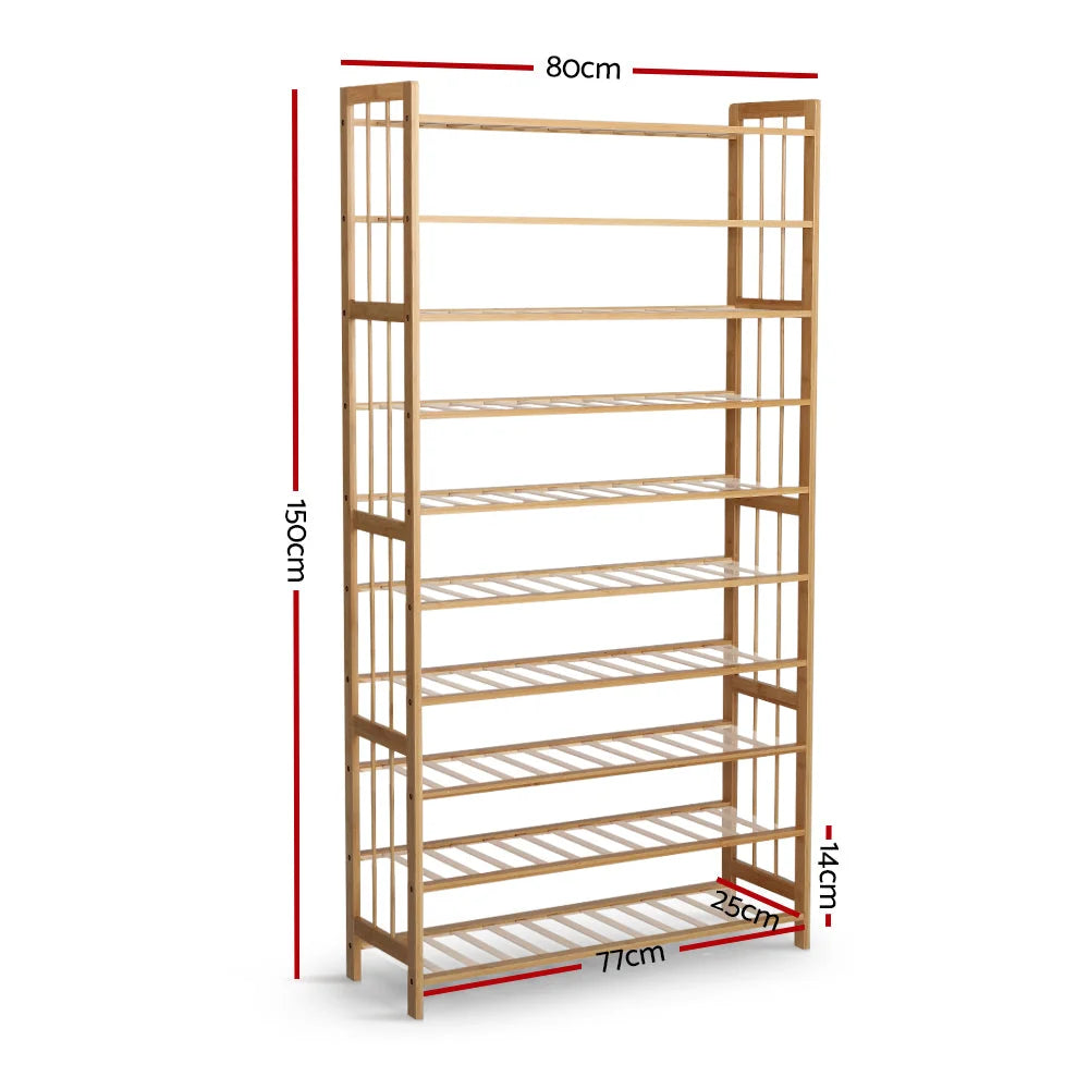 Bamboo Shoe Rack 10-Tier Wooden Shelf Stand Storage