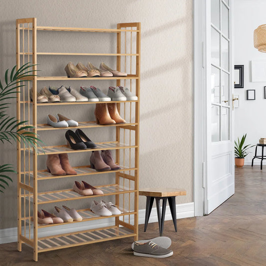 Bamboo wooden shelf with shoe rack tier stand