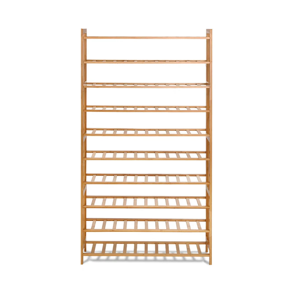 Bamboo Shoe Rack 10-Tier Wooden Shelf Stand Storage