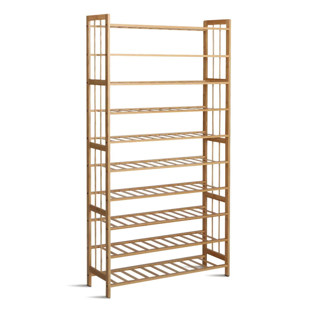 Bamboo Shoe Rack 10-Tier Wooden Shelf Stand Storage