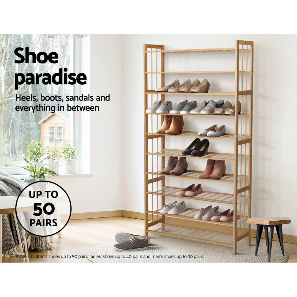 Bamboo Shoe Rack 10-Tier Wooden Shelf Stand Storage