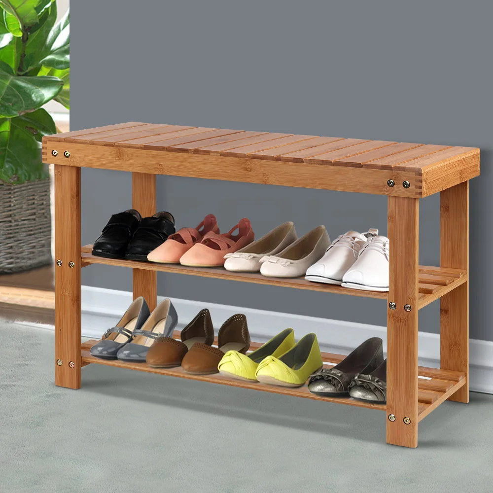 Bamboo Shoe Rack Bench Wooden Organizer Shelf & Stool
