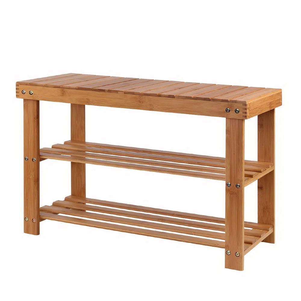 Bamboo Shoe Rack Bench Wooden Organizer Shelf & Stool