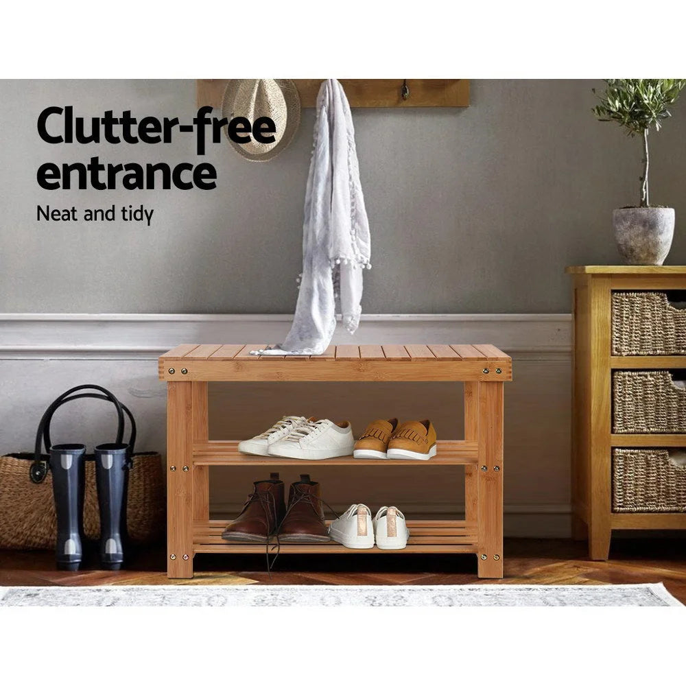 Bamboo Shoe Rack Bench Wooden Organizer Shelf & Stool