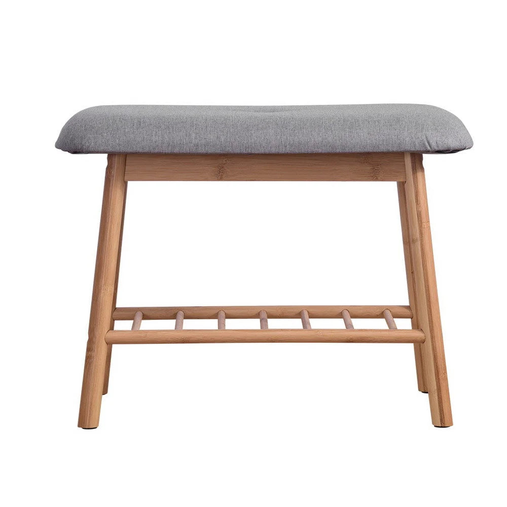 Bamboo Shoe Rack Seat Bench Grey - Bedroom