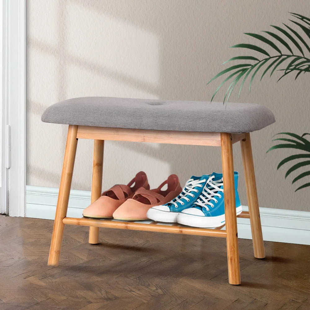 Bamboo Shoe Rack Seat Bench Grey - Bedroom