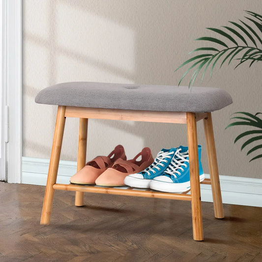 Bamboo Shoe Rack Seat Bench Grey - Bedroom