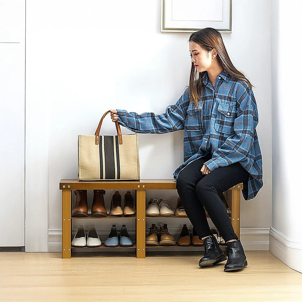 Bamboo Shoe Rack Wooden Bench Storage Organiser Cabinet