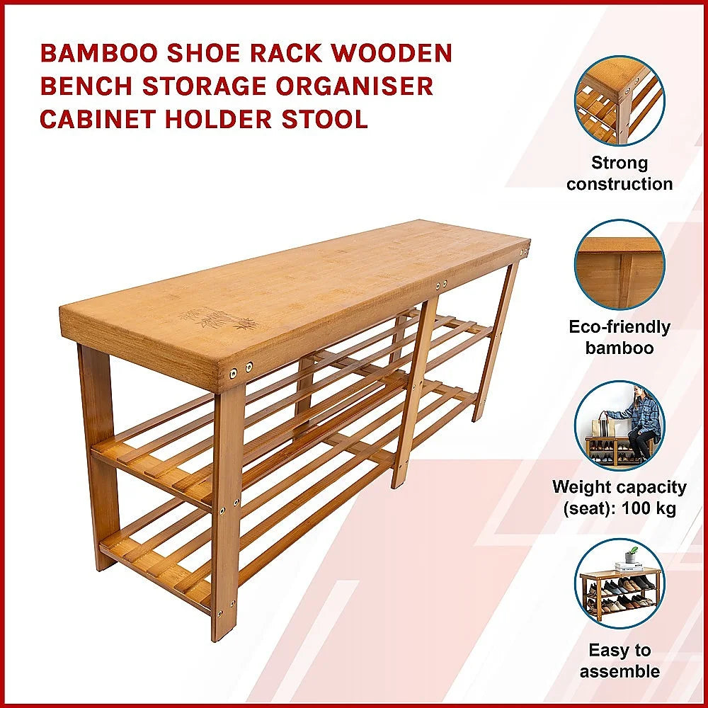 Bamboo Shoe Rack Wooden Bench Storage Organiser Cabinet