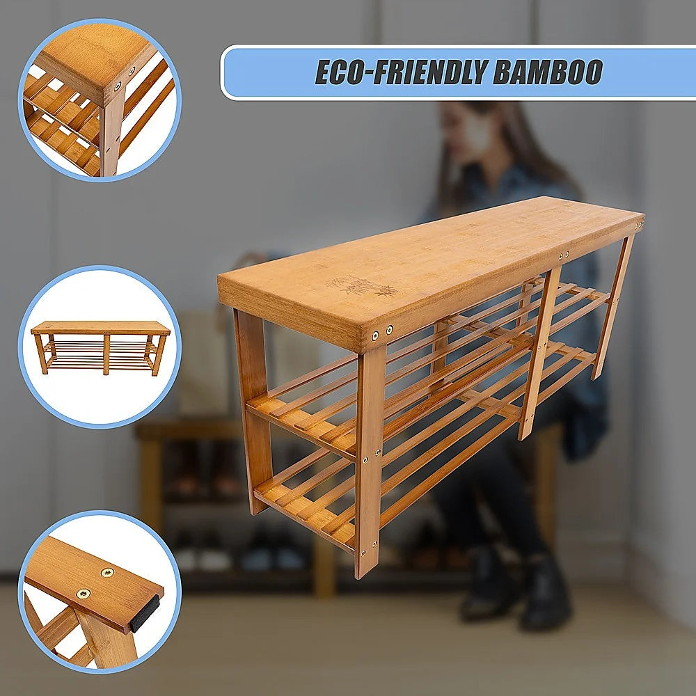 Bamboo Shoe Rack Wooden Bench Storage Organiser Cabinet