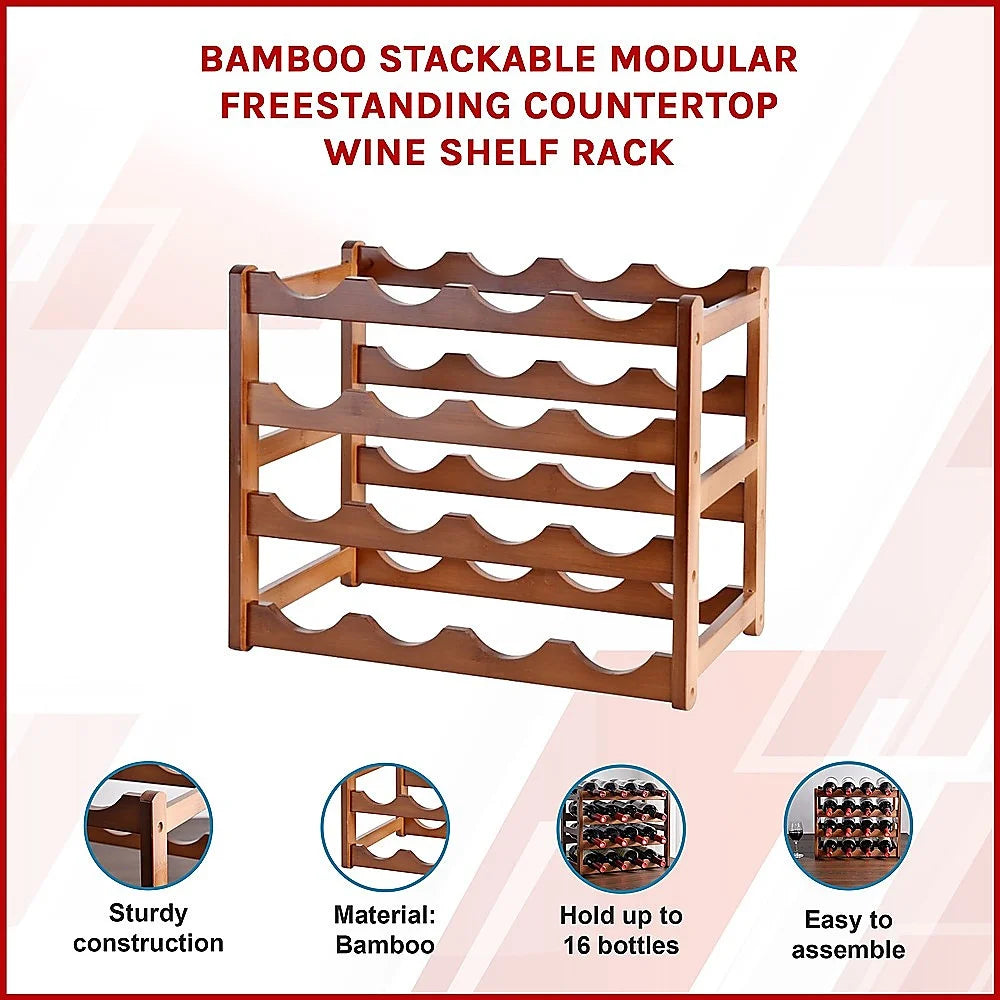 Bamboo stackable modular freestanding with adjustable supports and fitted brackets
