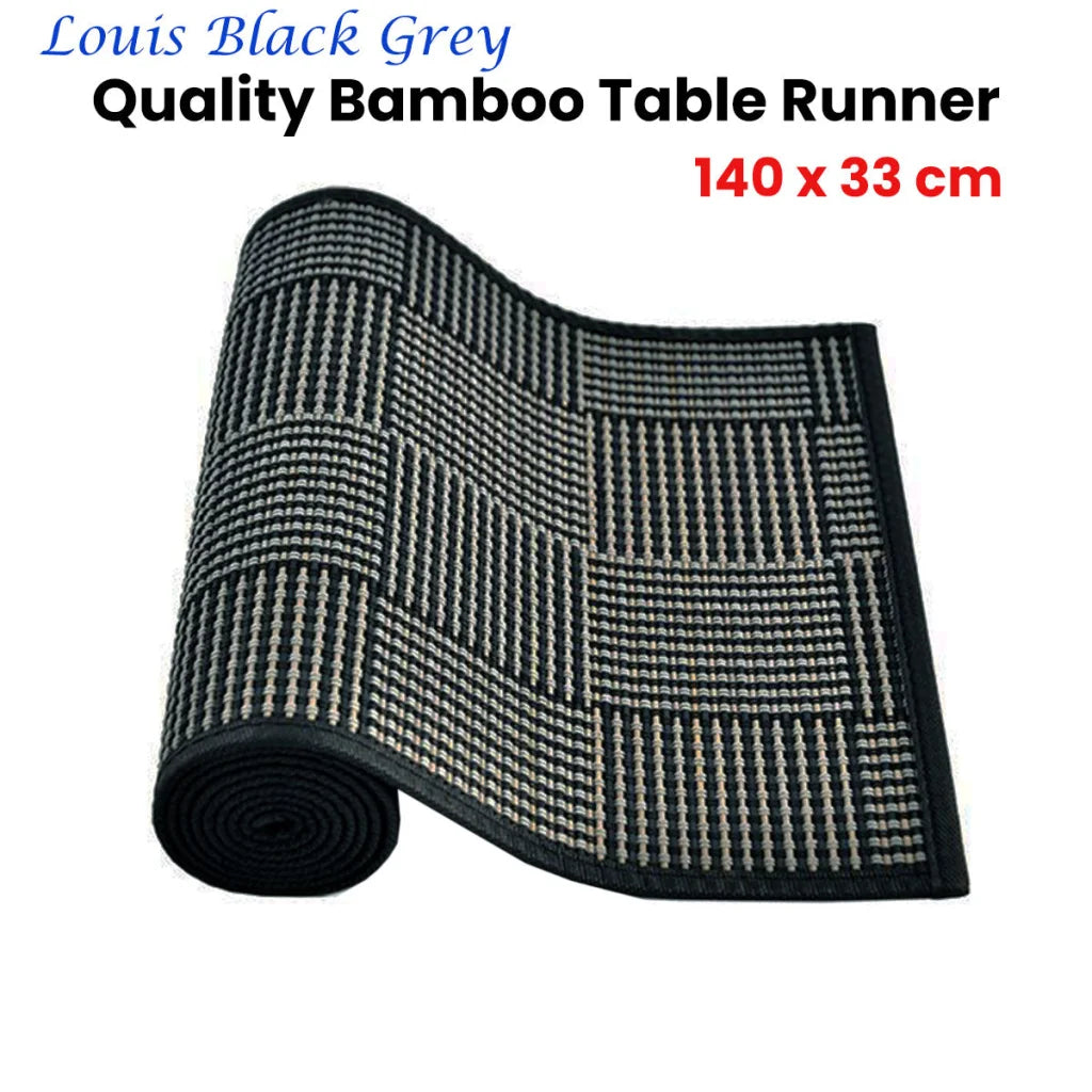 Bamboo Table Runner Louis Black Grey 140x33cm - Furniture