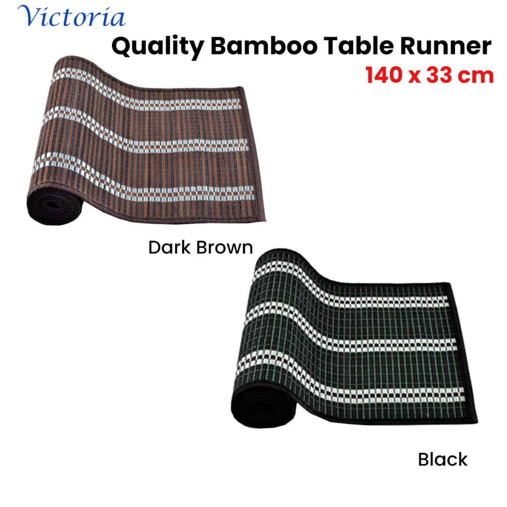 Bamboo Table Runner Victoria 140x33cm - Dark Brown Silver
