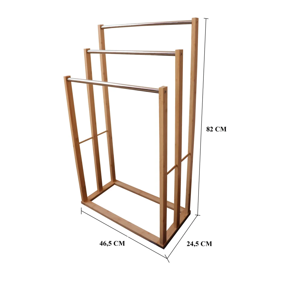 Bamboo Towel Bar Metal Holder Rack 3-Tier Freestanding