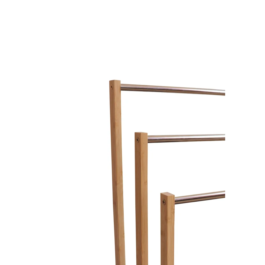 Bamboo Towel Bar Metal Holder Rack 3-Tier Freestanding