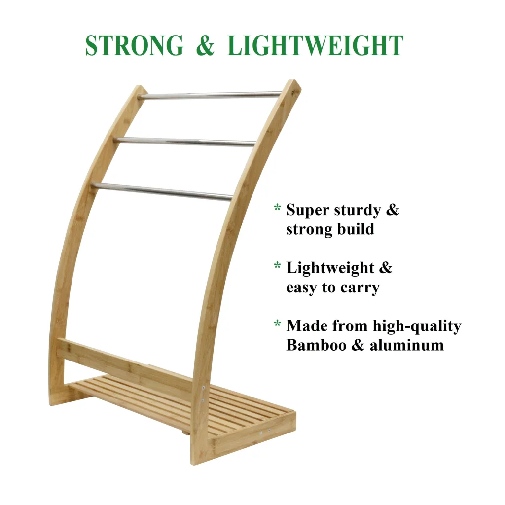 Bamboo Towel Bar Metal Holder Rack 3-Tier Freestanding