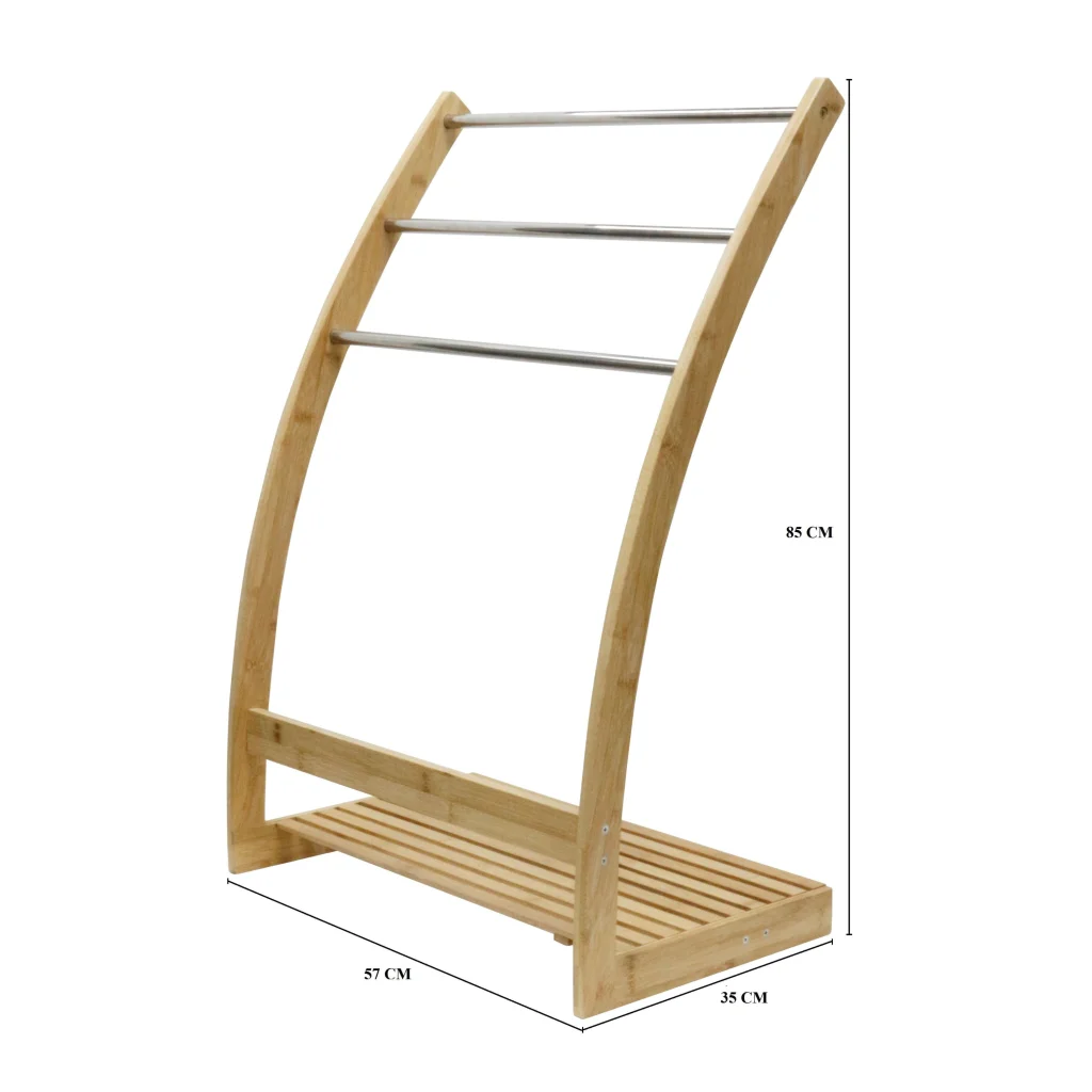 Bamboo Towel Bar Metal Holder Rack 3-Tier Freestanding