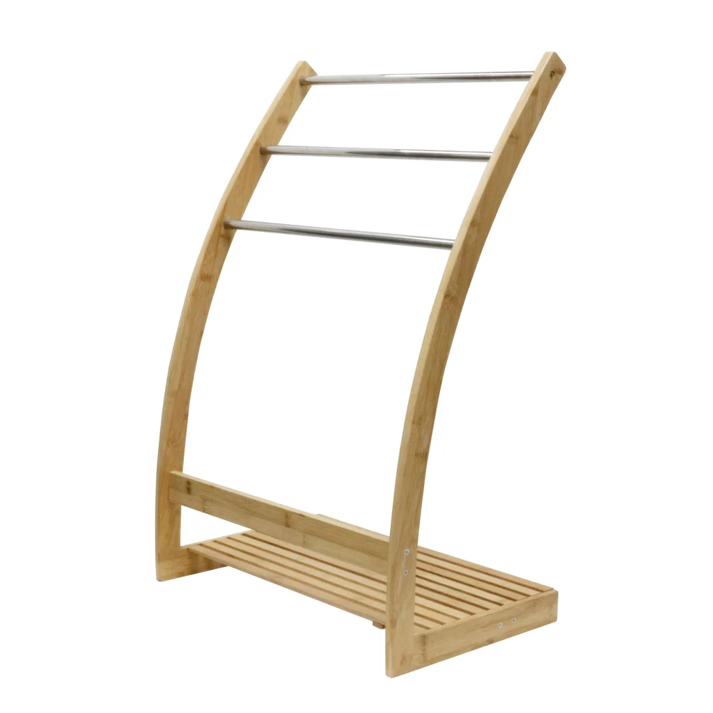 Bamboo Towel Bar Metal Holder Rack 3-Tier Freestanding