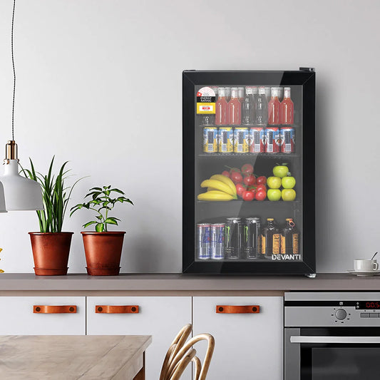 Glass 70l mini bar fridge with door shelf storage for drinks