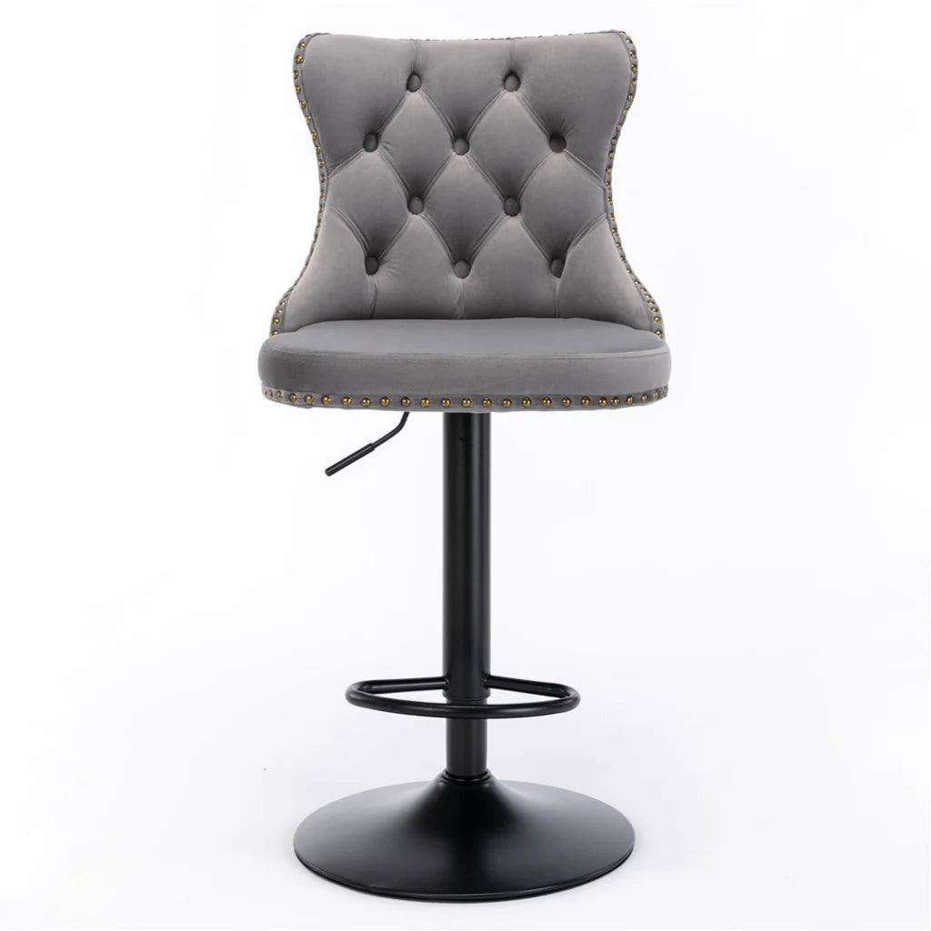 Bar Stool 4x Height Adjustable Swivel Velvet Nailhead
