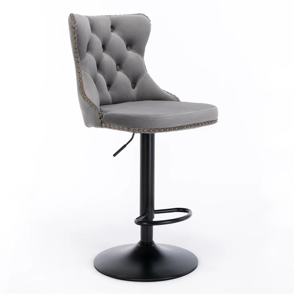 Bar Stool 4x Height Adjustable Swivel Velvet Nailhead
