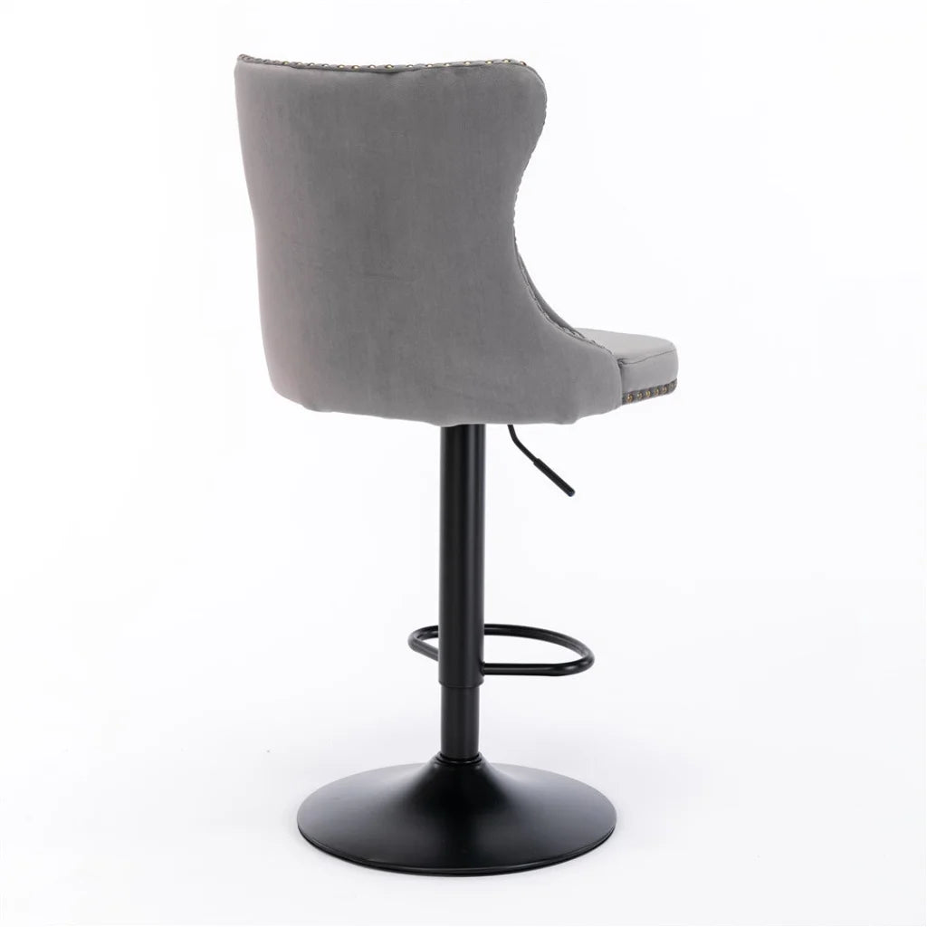 Bar Stool 4x Height Adjustable Swivel Velvet Nailhead