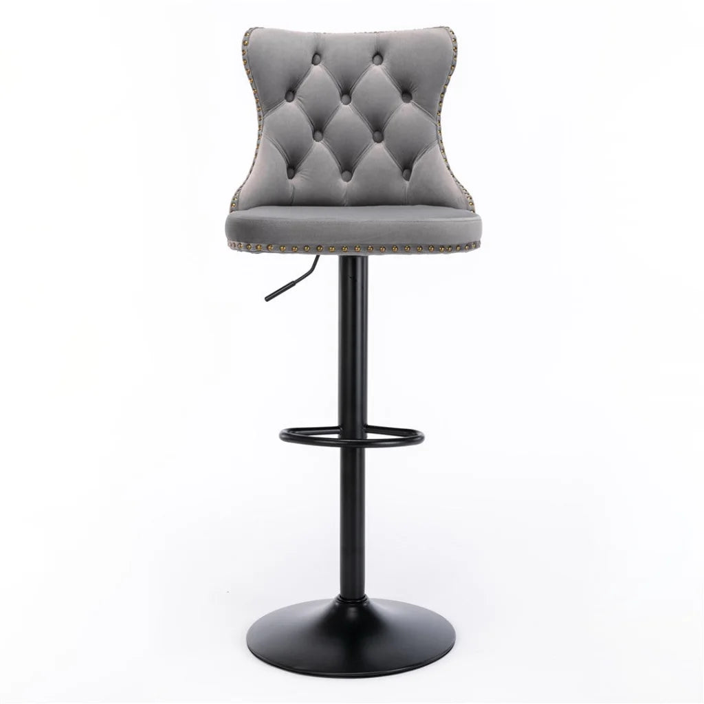Bar Stool 4x Height Adjustable Swivel Velvet Nailhead