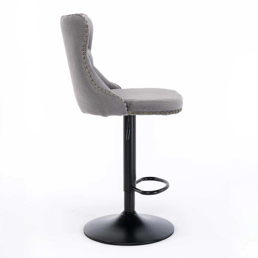 Bar Stool 4x Height Adjustable Swivel Velvet Nailhead