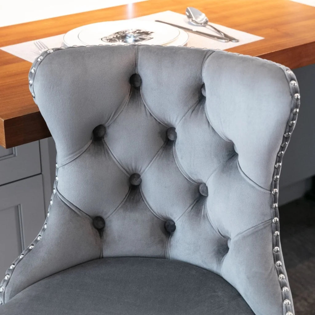 Bar Stool 4x Height Adjustable Swivel Velvet Stud Footrest