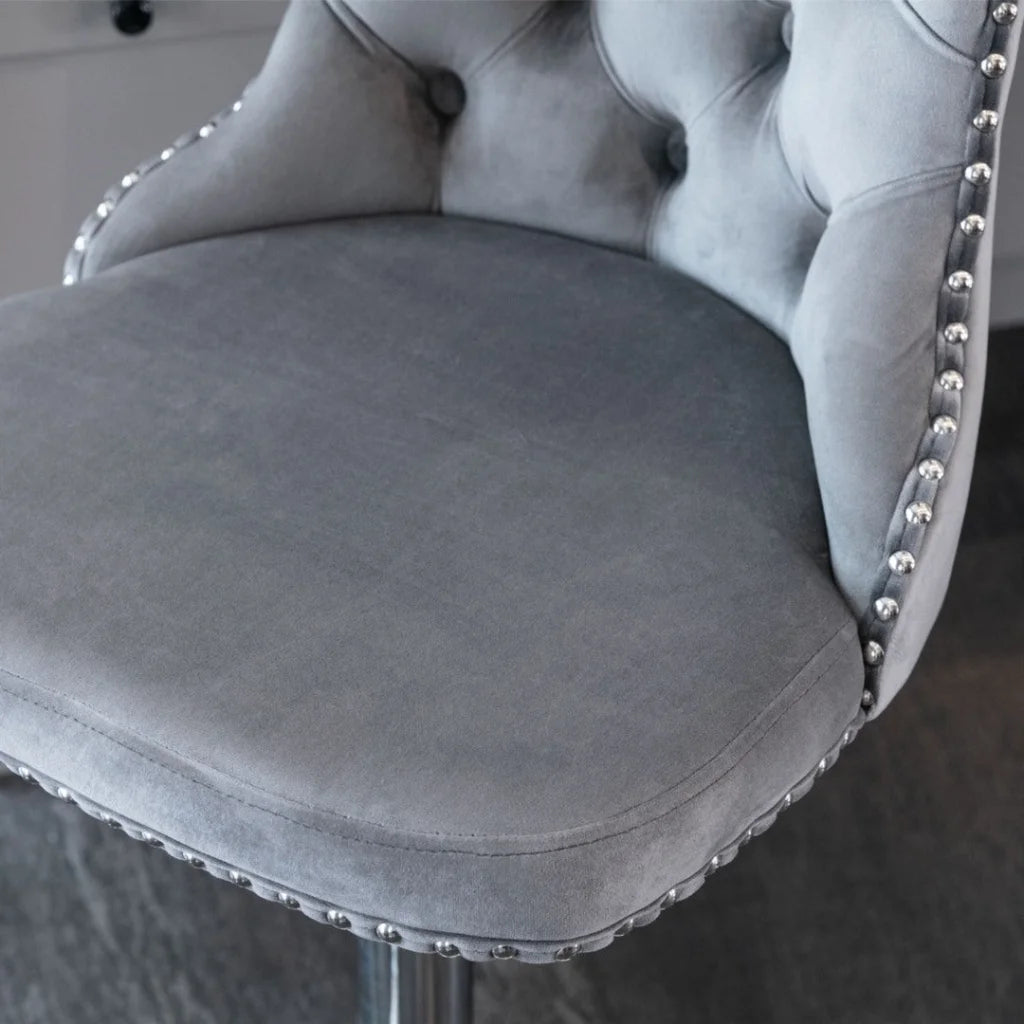 Bar Stool 4x Height Adjustable Swivel Velvet Stud Footrest