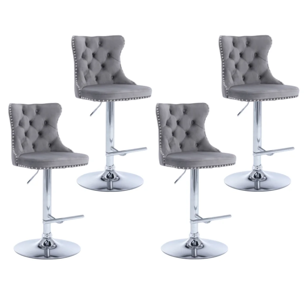Bar Stool 4x Height Adjustable Swivel Velvet Stud Footrest