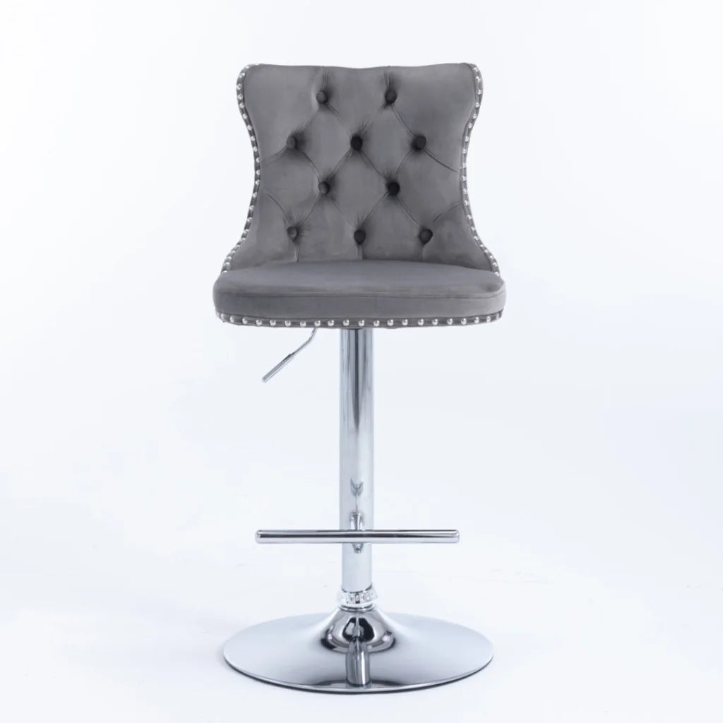 Bar Stool 4x Height Adjustable Swivel Velvet Stud Footrest