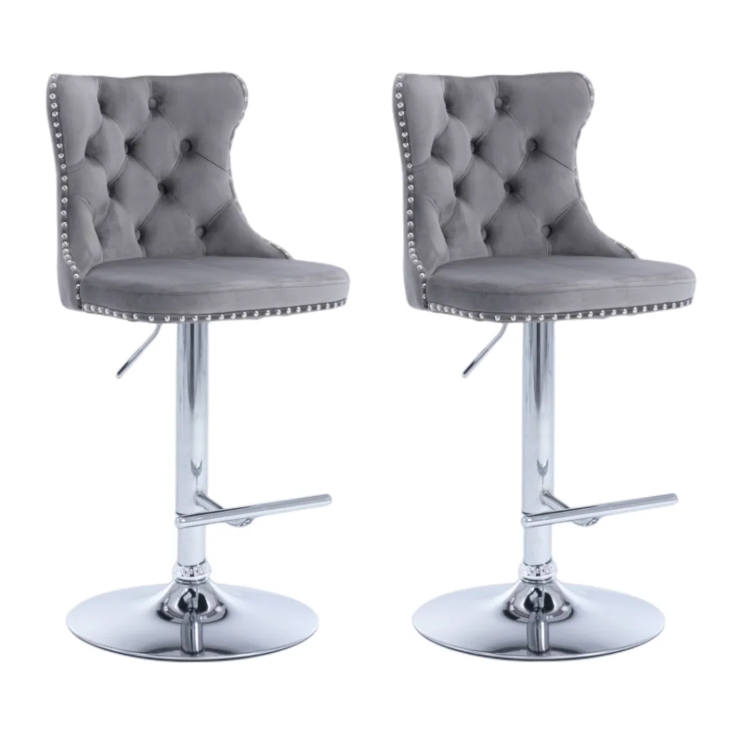 Bar Stool 4x Height Adjustable Swivel Velvet Stud Footrest