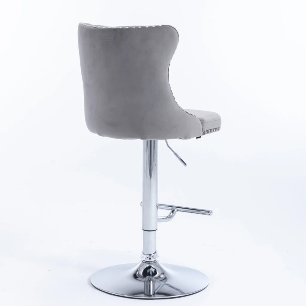 Bar Stool 4x Height Adjustable Swivel Velvet Stud Footrest